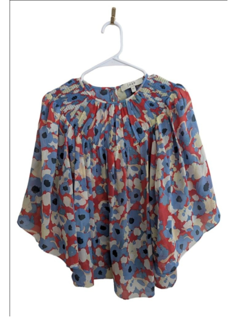 Joie 100% Silk Floral Peasant Blouse Size L Boho Balloon Sleeve Top - Picture 3 of 9